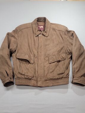 VTG True Breed Genuine Suede Leather Jacket Brown Y2K Cargo Coat Large